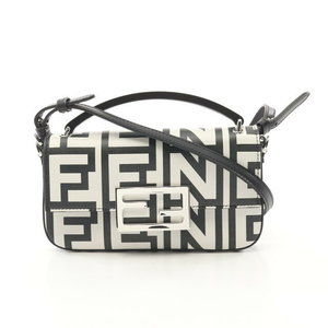 FENDI Baguette Smartphone Shoulder Bag Leather Black White